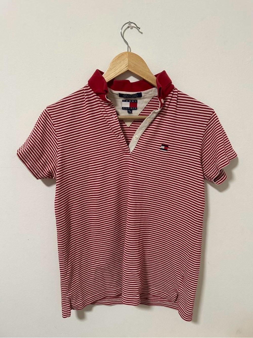 Tommy Hilfiger Red & White Striped Polo with Contrast Collar